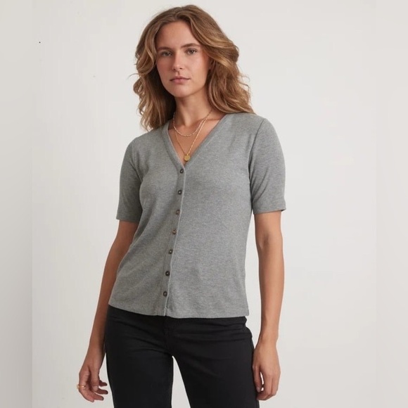 Marine Layer Lexi Rib Button Top in Heather Grey - Size XS - Picture 1 of 5